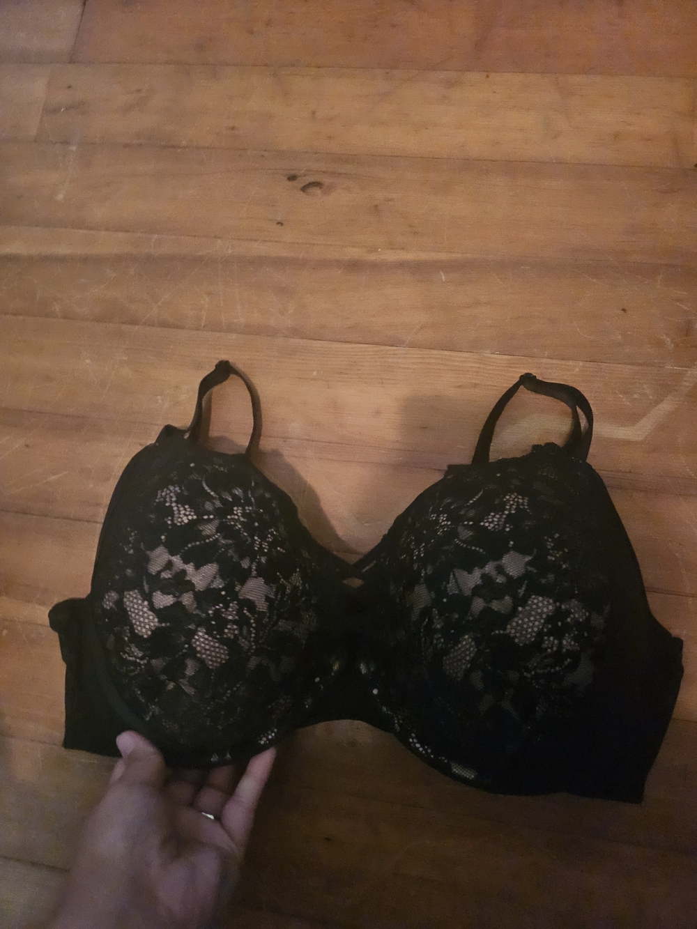 Black Lace Underwire Bra with Floral Overlay